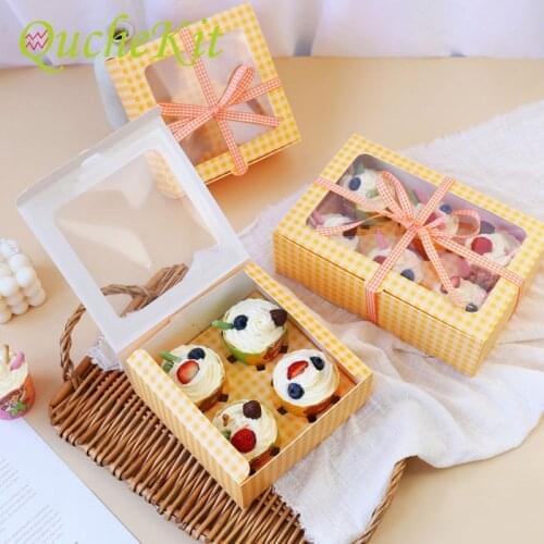 5Pcs Paper Boxes With Window Cookie Cupcake Boxes Baking Gift Paper Box Christmas Wedding Party Favor Cake Gift Packaging Supply