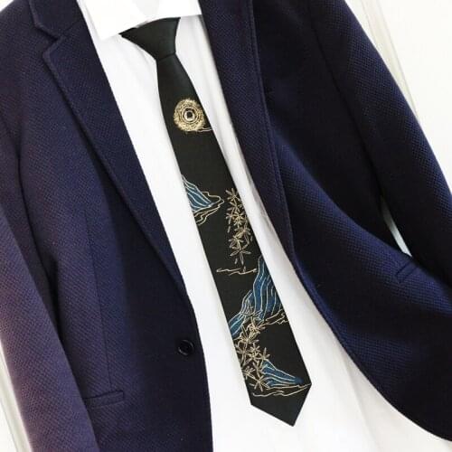 Free Shipping New Male mens Original design mountains and seas Black landscape painting tie ancient Chinese style necktie gift