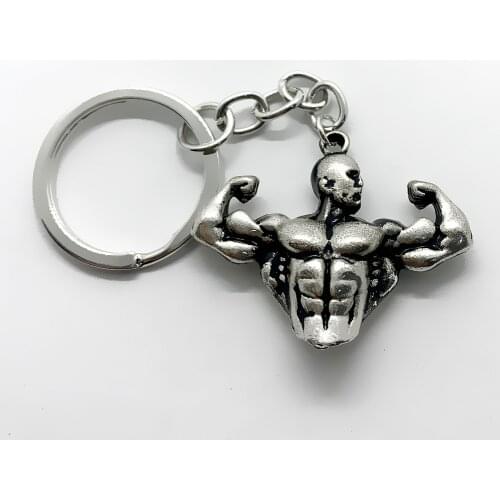 Hot Bodybuilder mens gym fitness strong muscle fist strength metal pendant keychain key chain
