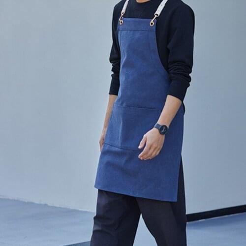 Canvas Apron Cotton Leather Strap Barista Bartender Pastry Chef Florist Work Wear Mixologist Baker Cafe Restaurant Uniform E66