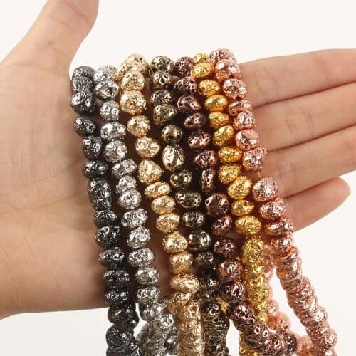 Natural Black Gold Color 6-8mm Irregular Volcanic Rock Beads for Jewlery Making DIY Handemade bracelet necklace accessories 15