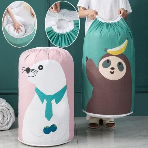 Household Cylindrical Quilted Bag Clothes Storage Cartoon Moisture-Proof Organization Closet Organizer Dorm Room Essentials