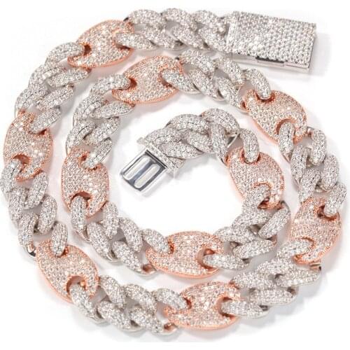 16mm Color Block Zircon Cuban Necklace Mens Hip Hop Big Gold Chain Ice Out Cuban Jewerly Necklace