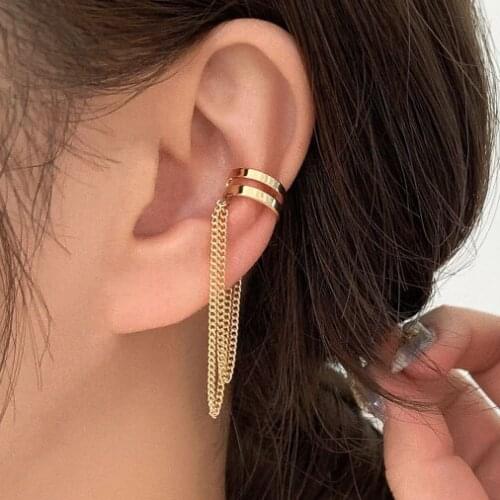 Long Chain Tassel Clip Earrings For Women Personality Design Elegant Gold Ear Clip No Pierced Ladies Fashion Jewelry