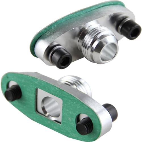 2 Pcs Turbo Oil Drain Outlet Flange Gasket Adapter Kit 10AN Male Fitting T3 T4 Black/Silver