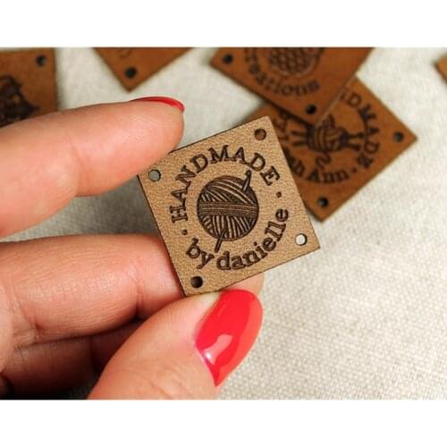 60pcs personalized leather Knitted Garment Brand logo label Tags square Sewing Crochet clothing labels tag Handcraft accessories