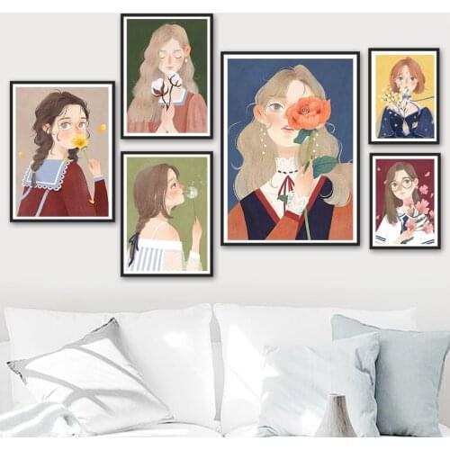INS Style Lovely Girl Dandelion Botanic Wall Art Canvas Painting Nordic Posters And Prints Wall Pictures For Living Room Decor