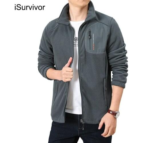 ISurvivor 2021 Mens Fleece Fall/Winter Fleece Cardigan Jacket Outdoor Antistatic Large Size Casual Jacket