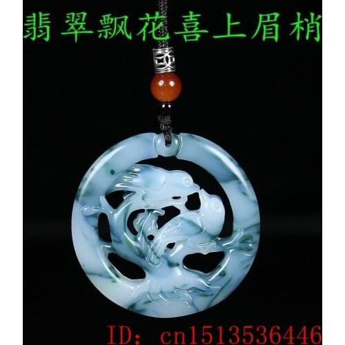 Chinese Green jade Love bird Magpie Hollow-out Pendant Necklace Jewellery Fashion Accessories Hand-Carved woman Luck Amulet