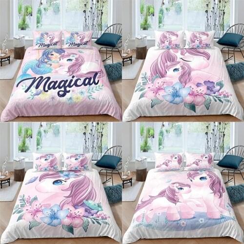 Bedding Set Duvet Cover For Girls Baby Kids Children & Pillowcase Cartoon Cute Unicorn Quilt Cover Single/Full/Queen/King Size