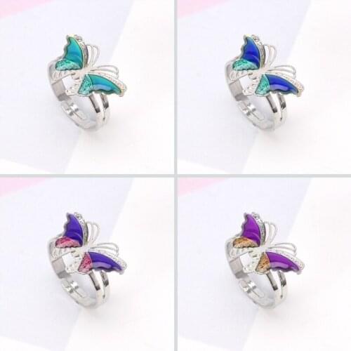 Colorful Butterfly Mood Ring Temperature Emotion Feeling Rings For Women Kids Ring Jewerly Gift