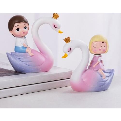 Creative Cartoon Swan Resin Decoration Cute Couple Birthday Present Car Decor Kawaii Room Decor