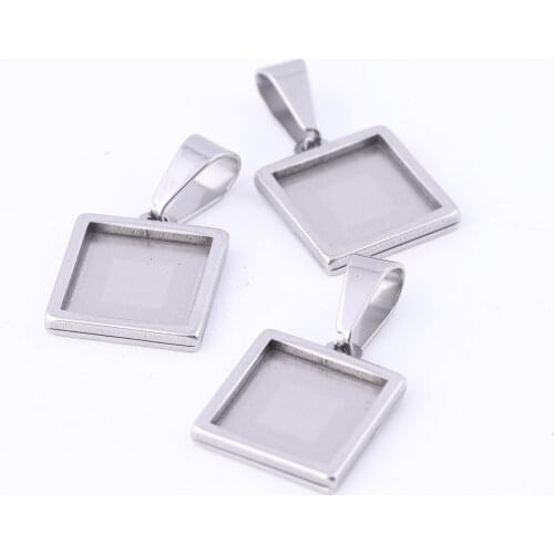 Reidgaller 10pcs stainless steel 20mm 25mm 30mm square cabochon settings diy blank bezel pedant base trays for jewelry making