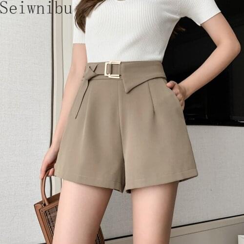 Seiwnibu Summer Shorts Women 2020 New Office Wear High Waist Mini Suit Shorts Wide Leg Korean Elegant Casual Short Feminino