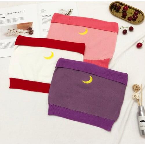 New Summer Sexy White Pink Violet Moon Printed Vest Top Streetwear Harajuku Sexy Dew Navel Camisoles Cute Kawaii Cool Girl