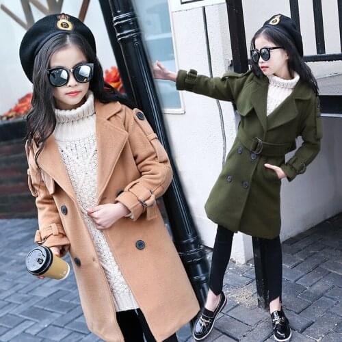 Kid Coat New Girls Fashion Solid Color All-match Mid-Length Woolen Overcoat Coat Baby Girl Winter Clothes Kids Jackets for Girls