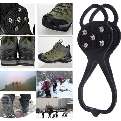 Q39C 1Pair Ice Snow Studs Non-Slip Spikes Shoes Boots Grippers Crampon Walk Cleats