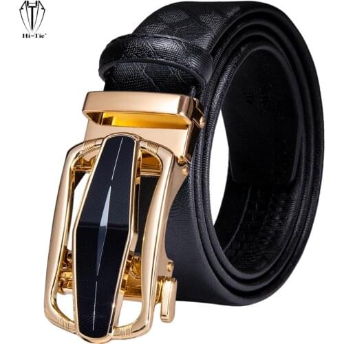 Luxury Black Leather Mens Business Belts Alloy Automatic Buckles Male Waistband Ratchet Dress Jeans Belt Straps Lots Optional