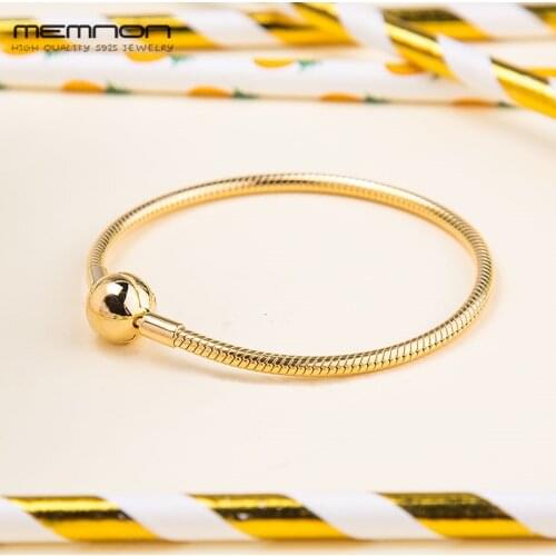 Memnon 2018 New spring Moments Smooth Shine Clasp bracelets silver snake chain fit 925 sterling silver charms beads DIY YL076