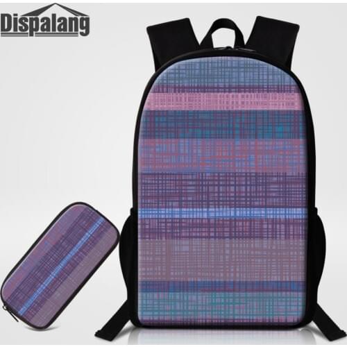 Dispalang Women Men School Backpack 2pcs Sets School Bags With Pencil Bags for Teenagers Striepd Printing Backpack Kids Pen Bag