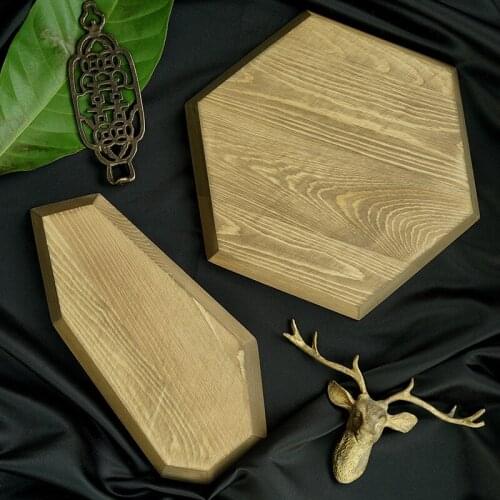 Irregular Geometry Wooden Storage Tray Retro Jewelry Storage Plates Bread/Desserts Dish Sundries Organizer Desktop Decoration