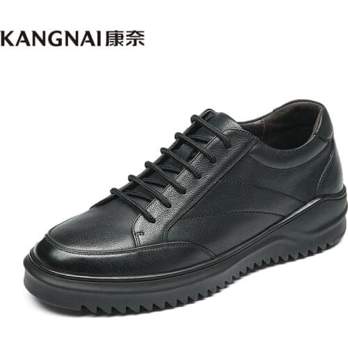 KANGNAI Mens Shoes Genuine Leather Casual Shoes Lace up Breathable Comfortable Fashion Footwear for Men
