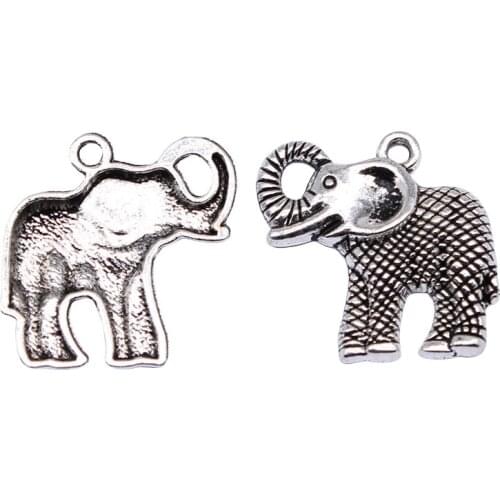 WYSIWYG 10pcs 25x25mm 2 Colors Antique Bronze Elephant Pendant Elephant Pendants Charm Lucky Pendant Elephant