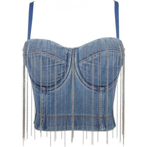 Women Corset Tops Denim Bra Clothing Elegant Crop Top Sexy Top Women Party Bustier Vest 2020 New Sexy Camis Cropped Woman Tanks
