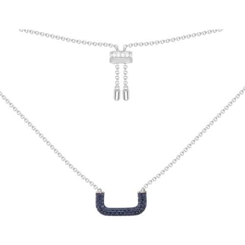 SLJELY Luxury Brand Real 925 Sterling Silver Navy Blue Half Rectangle Geometry Pendant Adjustable Necklace Women Fine Jewelry