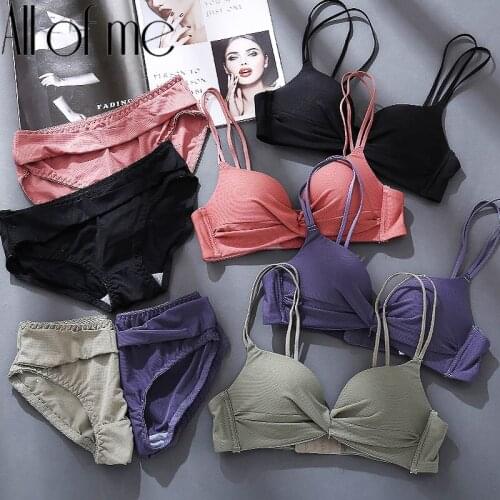 Womens Underwear Bra Set Sexy Push Up Brassiere + Panties Female Lingerie Bralette Seamless Bras Bowknot Intimates Suit A/B Cup