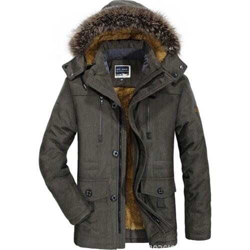 Male Padded Winter Plus Velvet Thick Plus-size Mid-length Hooded Cap Hair Cotton-padded Clothes Jacket