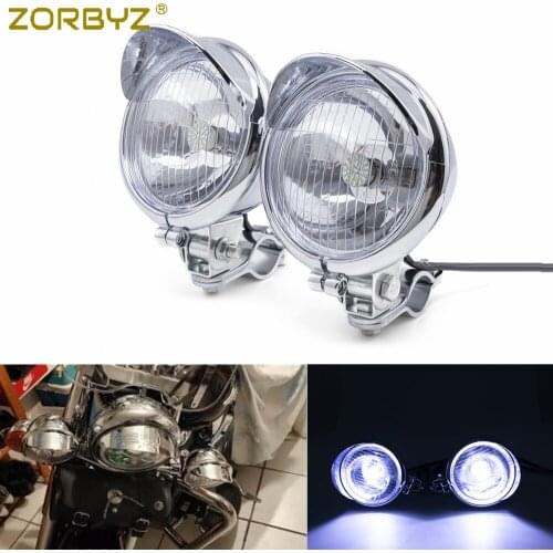 ZORBYZ 1 Set Motorcycle Chrome LED Passing Spot Fog Light With Roll Cage Guard Bar Tube Mount Bracket Clamp For Honda Yamaha
