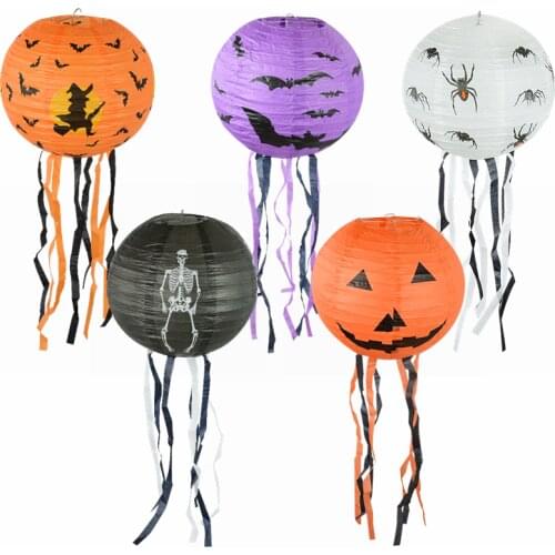 1/2pcs Halloween Paper Lantern Decoration Orange Purple Pumpkin Spider Skull Witch Hanging Pendant Ornament Hallween Party Decor