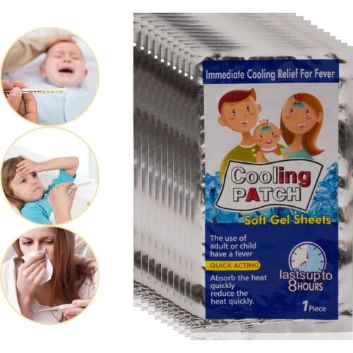 10pcs/lot New Lower Temperature Medical Cooling Patches Baby Fever Down Plaster Migraine Headache Pad Ice Gel Polymer Hydrogel