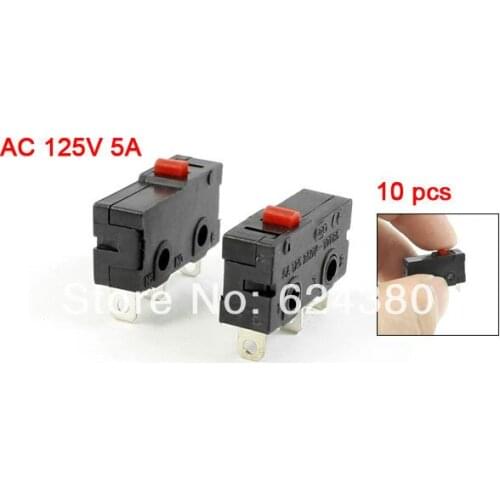 10 Pcs x AC 125V 5A 3 Pins Red Cherry Arcade Push Button Actuator Miniature Micro Switch E-Switch SPDT 1 NO 1 NC