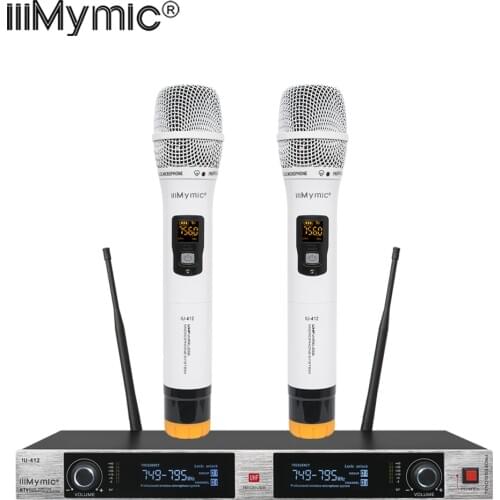 IiiMymic Audio Wireless Microphone IU-412 Metal construction PRO Karaoke UHF Dual 2 Channel System with 2 MIC Fixed Frequency