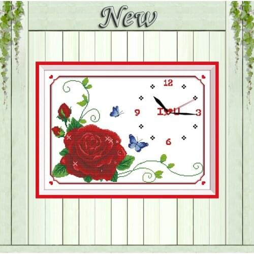 Flower dream rose love flowers clock painting counted print on canvas DMC 14CT 11CT Cross Stitch Needlework Sets Embroidery kits