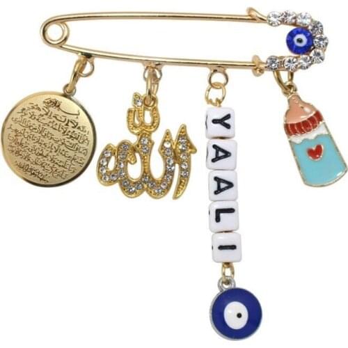 Muslim Islam AYATUL KURSI Allah Turkish Evil Eye Stainless Steel Brooch Baby Pin Jewelry