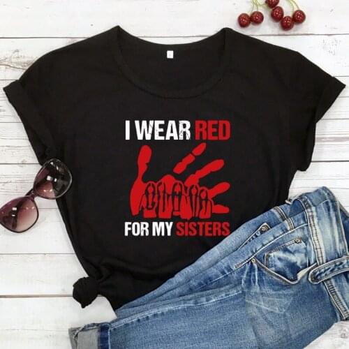 Colored I Wear Red For My Sisters T-shirt Casual Women Short Sleeve Hipster Grunge Tshirt Tees