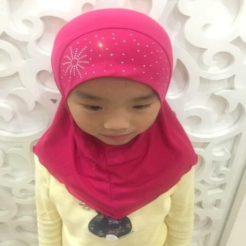 Suit About Age 2 to 7years Old Girl) Solid Color Beading Muslim Little Girl Hijab