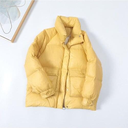 2021 Women White Duck Down Jacket Winter Solid Big Pocket Warm Coat Parkas Female Fashion Casual Black Outwear Casaco Feminino