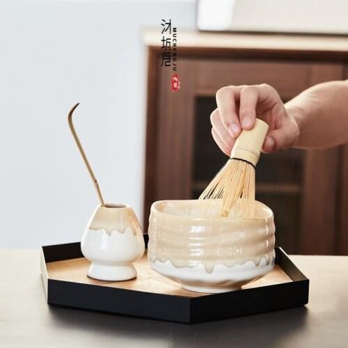 MCJ New 1-4pc japanese tea set bamboo matcha whisk scoop ceremic Matcha Bowl Whisk Holder matcha tea sets