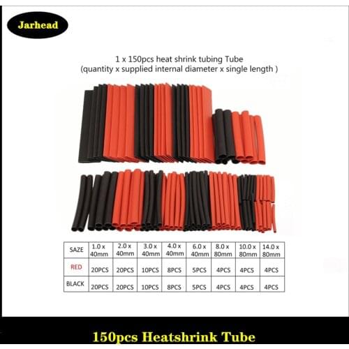 150pcs Red Black Set Polyolefin Shrinking Assorted Heat Shrink Tube Wire Cable Insulated Sleeving Tubing Set 2:1