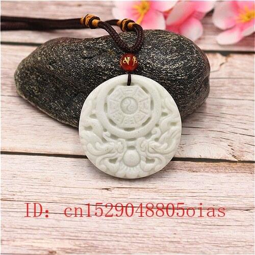 Natural White Chinese Jade Dragon Pendant Taiji Necklace Charm Jewellery Fashion Accessories Carved Amulet Gifts for Women Men