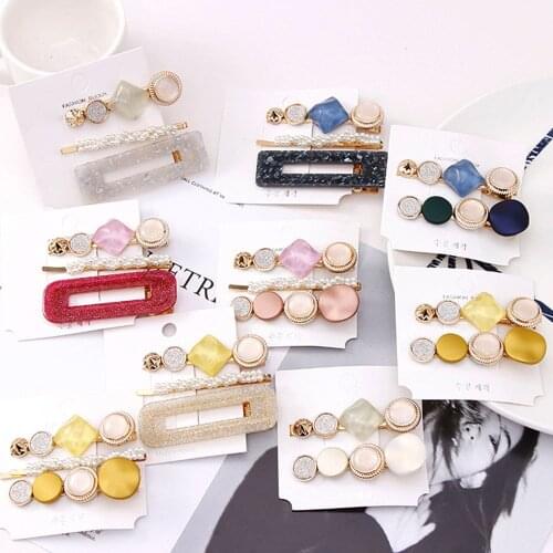 New 3PCS/Set Fashion Pearls Acetate Geometric Hair Clips For Women Girls Sweet Hairpins Barrettes Hair Accessories Set