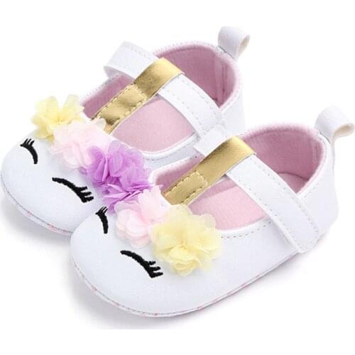 New Arrival Toddler Baby Girls Flower Unicorn Shoes PU Leather Shoes Soft Sole Crib Shoes Spring Autumn First walkers 0-18M