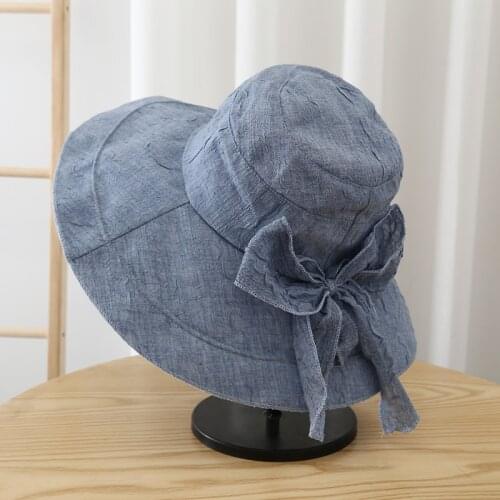 New Women Big Bow Sun Hat Wide Brim Summer Hats For Women Fashion Beach Street Sun Protection Bucket Hat Female Shade Sun Caps