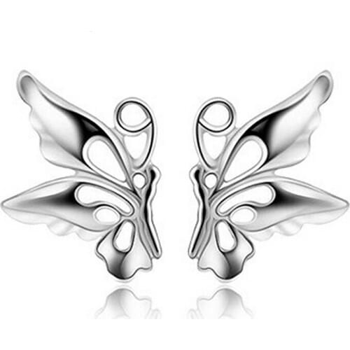 One Pair Promotion Nice 925 Sterling Silver Cute Butterfly Stud Earring With Back Stopper Woman Girl Jewelry