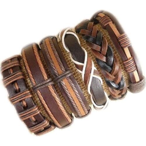 Men Bracelet Punk White/Brown Braided Leather Bangle Male Accessories Jewelry Black Leather Bracelets Brand