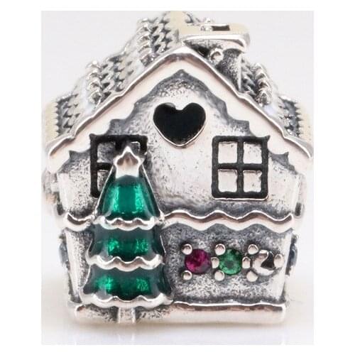 Bewill Authentic 925 Silver Christmas New Red Gingerbread House Charm Fit Original Bracelet Necklace Pendant Diy Jewelry Making